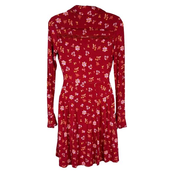 Free People GOOD DAYS Floral Long Sleeve Mini Dress in Red Pop Combo XS NWT $128 - Picture 6 of 9